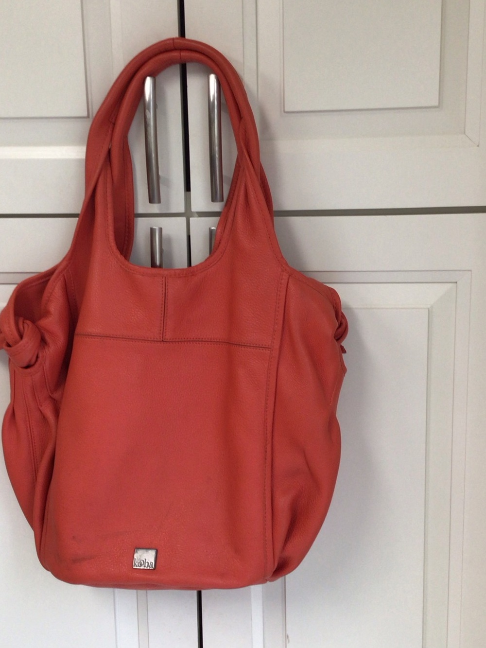 Kooba Coral-Orange Pebbled Leather Shoulder Bag